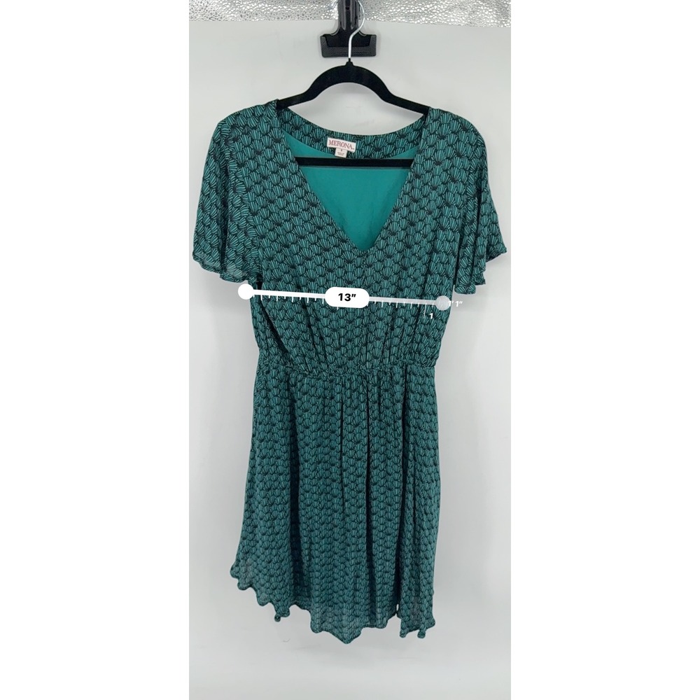 Merona Dress Womens S Teal Green Rayon Shell Print V-Neck Coastal Chic Mini - Picture 6 of 6
